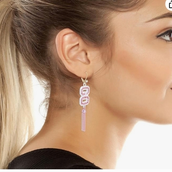🔹️Betsey Johnson🔹️ pink white " Go Team " Mismatched statement  Earrings - Picture 4 of 5